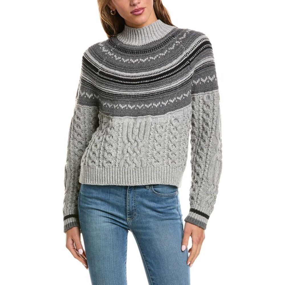 525 America Womens Cable Wool-Blend Pullover, Grey